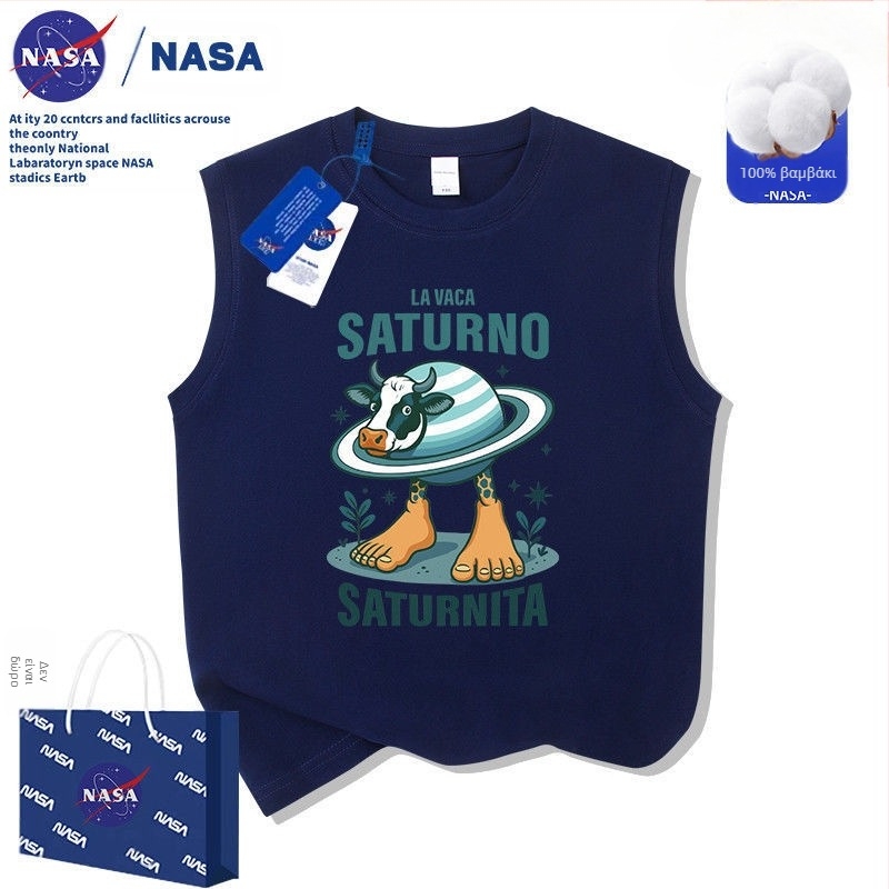 Παιδικό μπλουζάκι Nasa Abstract Saturn Ox Mountain Sea Classic από καθαρό βαμβάκι, καλοκαιρινό 2025, νέο μπλουζάκι μεσαίου και μεγάλου μεγέθους για παιδιά