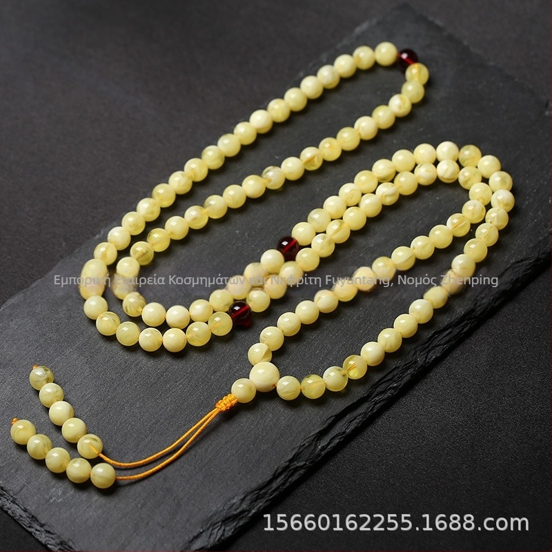 Χονδρική Κατασκευαστής Βιρμανίας Κεχριμπάρι Αίματος Δεύτερης Γενιάς 108 Χάντρες από Κερί Μέλισσας, Πολλαπλών Κυκλικών Στρογγυλών Βραχιόλι με Χάντρες για Άνδρες και Γυναικεία, Κεχριμπαρένια Αλυσίδα