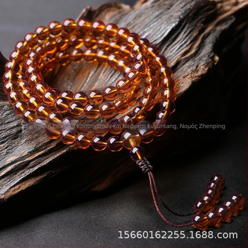 Χονδρική Κατασκευαστής Βιρμανίας Κεχριμπάρι Αίματος Δεύτερης Γενιάς 108 Χάντρες από Κερί Μέλισσας, Πολλαπλών Κυκλικών Στρογγυλών Βραχιόλι με Χάντρες για Άνδρες και Γυναικεία, Κεχριμπαρένια Αλυσίδα