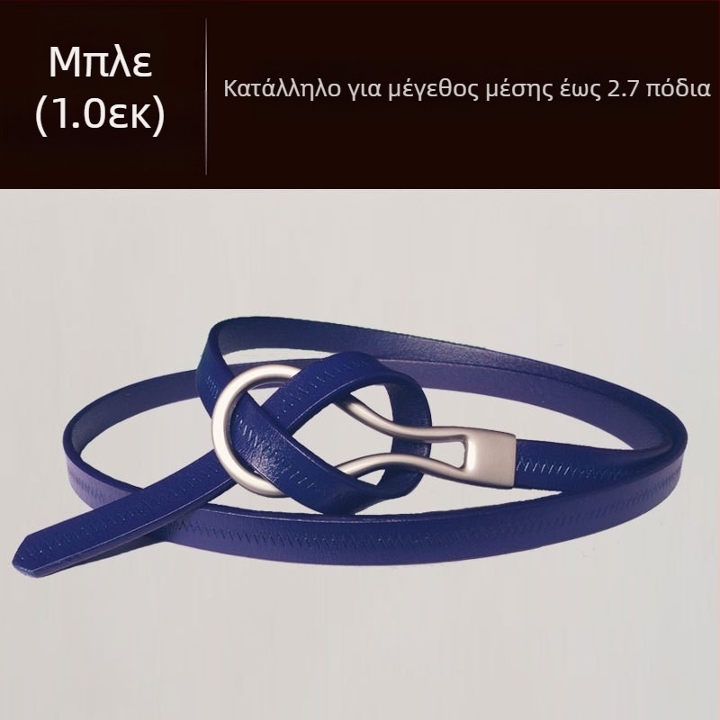 Γυναικεία Ζώνη από Δέρμα Βοδιού, Μοντέρνα, Λεπτή Ζώνη από Γνήσιο Δέρμα σε Όλα τα Χρώματα με Λεπτή Διακόσμηση και Μάλλινο Φόρεμα