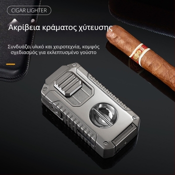 Ο δημιουργικός αναπτήρας πούρων πέντε σε ένα με τρεις φλόγες άμεσης ανάφλεξης συνοδεύεται από κόφτη πούρων σε σχήμα V. Φορητός πολυλειτουργικός αναπτήρας