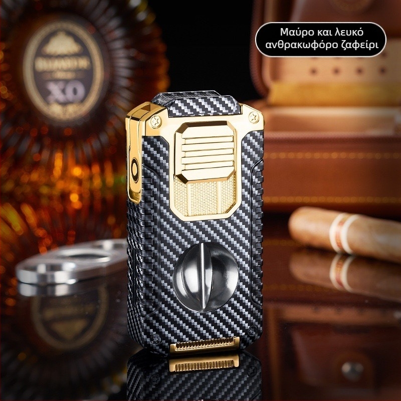 Ο δημιουργικός αναπτήρας πούρων πέντε σε ένα με τρεις φλόγες άμεσης ανάφλεξης συνοδεύεται από κόφτη πούρων σε σχήμα V. Φορητός πολυλειτουργικός αναπτήρας