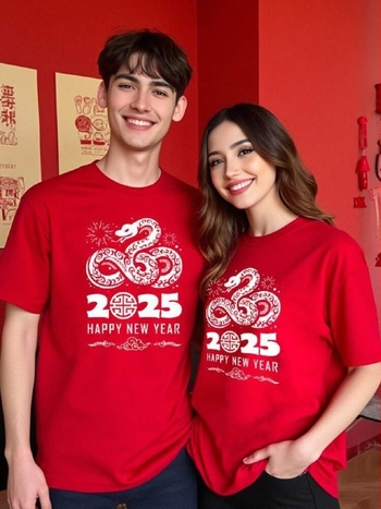 2025 Essence 2025 New Year Casual Χαλαρή Γραμμή Year of the Snake με Στρογγυλή Λαιμόκοψη