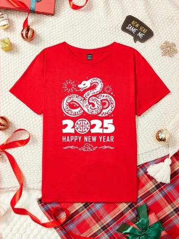 2025 Essence 2025 New Year Casual Χαλαρή Γραμμή Year of the Snake με Στρογγυλή Λαιμόκοψη