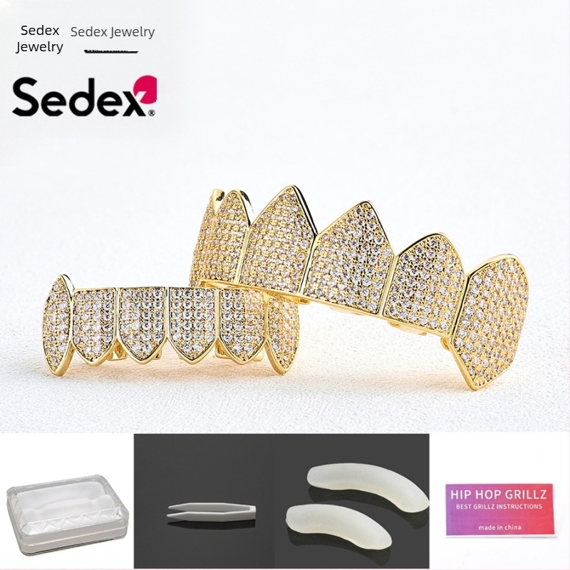 Αξεσουάρ για σιδεράκια χιπ χοπ για το Halloween, επιμεταλλωμένα με ηλεκτρόλυση σιδεράκια ζιρκονίου από πραγματικό χρυσό 14 καρατίων, σιδεράκια με διαμάντια Exagged Rap