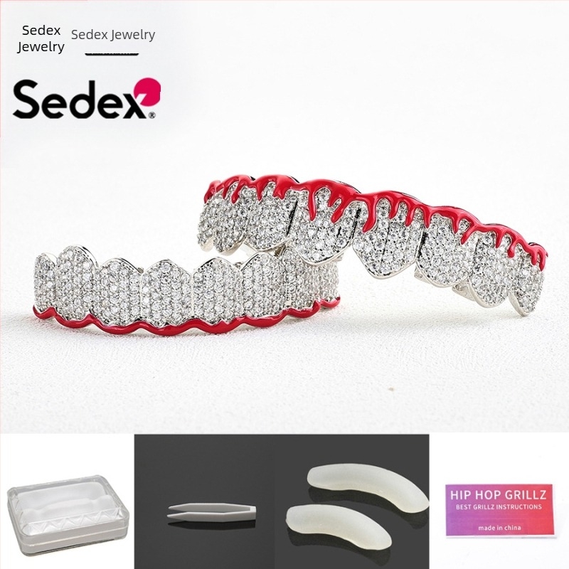 Αξεσουάρ για σιδεράκια χιπ χοπ για το Halloween, επιμεταλλωμένα με ηλεκτρόλυση σιδεράκια ζιρκονίου από πραγματικό χρυσό 14 καρατίων, σιδεράκια με διαμάντια Exagged Rap