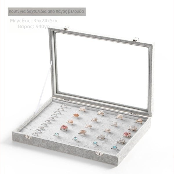 Βελούδινο κουτί αποθήκευσης κοσμημάτων μεγάλης χωρητικότητας για δαχτυλίδια, διαφανές κουτί κοσμημάτων, κολιέ κοσμημάτων, κουτί αποθήκευσης κοσμημάτων