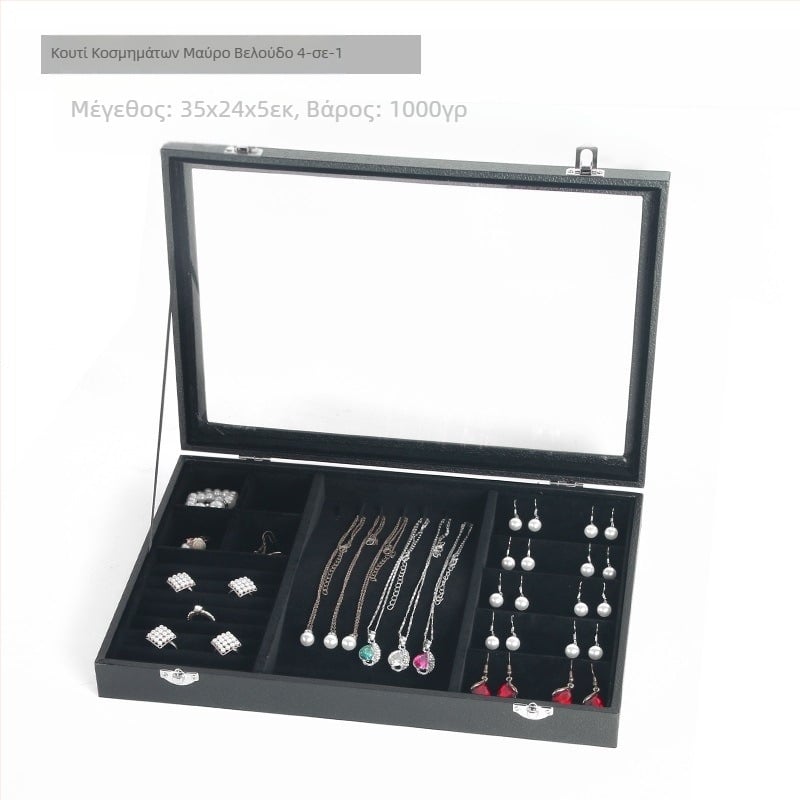 Βελούδινο κουτί αποθήκευσης κοσμημάτων μεγάλης χωρητικότητας για δαχτυλίδια, διαφανές κουτί κοσμημάτων, κολιέ κοσμημάτων, κουτί αποθήκευσης κοσμημάτων