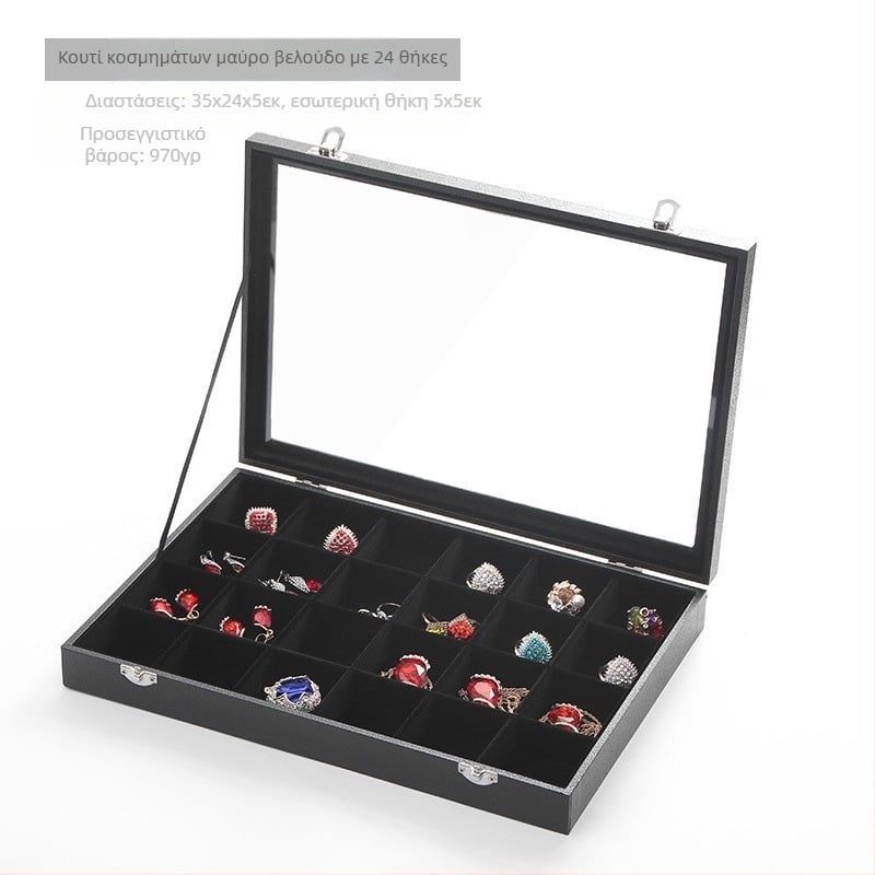 Βελούδινο κουτί αποθήκευσης κοσμημάτων μεγάλης χωρητικότητας για δαχτυλίδια, διαφανές κουτί κοσμημάτων, κολιέ κοσμημάτων, κουτί αποθήκευσης κοσμημάτων