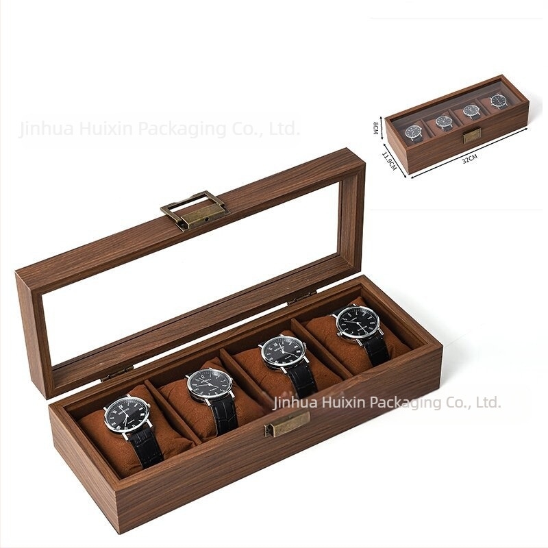 Ξύλινο κουτί αποθήκευσης ρολογιών Spot χονδρικής μαύρο καρυδιά ξύλινο κουτί συλλογής ρολογιών κοσμημάτων πολλαπλών λειτουργιών