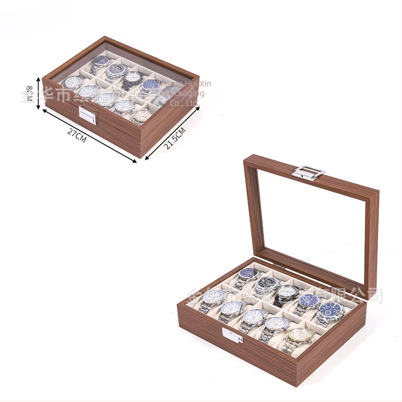 Ξύλινο κουτί αποθήκευσης ρολογιών Spot χονδρικής μαύρο καρυδιά ξύλινο κουτί συλλογής ρολογιών κοσμημάτων πολλαπλών λειτουργιών