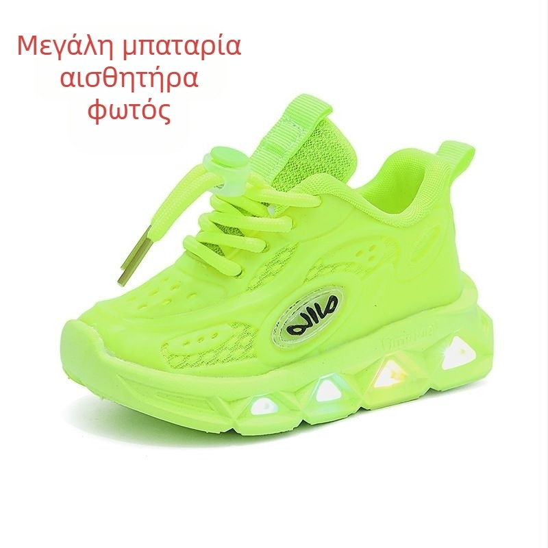 Νέα μοντέρνα αθλητικά παπούτσια που εκπέμπουν φως για την άνοιξη και το φθινόπωρο, αναπνεύσιμα και casual παπούτσια με φώτα, μικρά και μεσαία παιδικά ελαφριά παπούτσια εκμάθησης με μαλακή σόλα