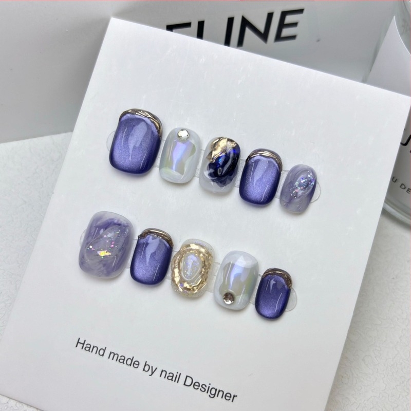 [Dream Blue] Χειροποίητα κομμάτια νυχιών χονδρικής για κοντά νύχια, λευκή αφαιρούμενη ψεύτικη πάστα νυχιών