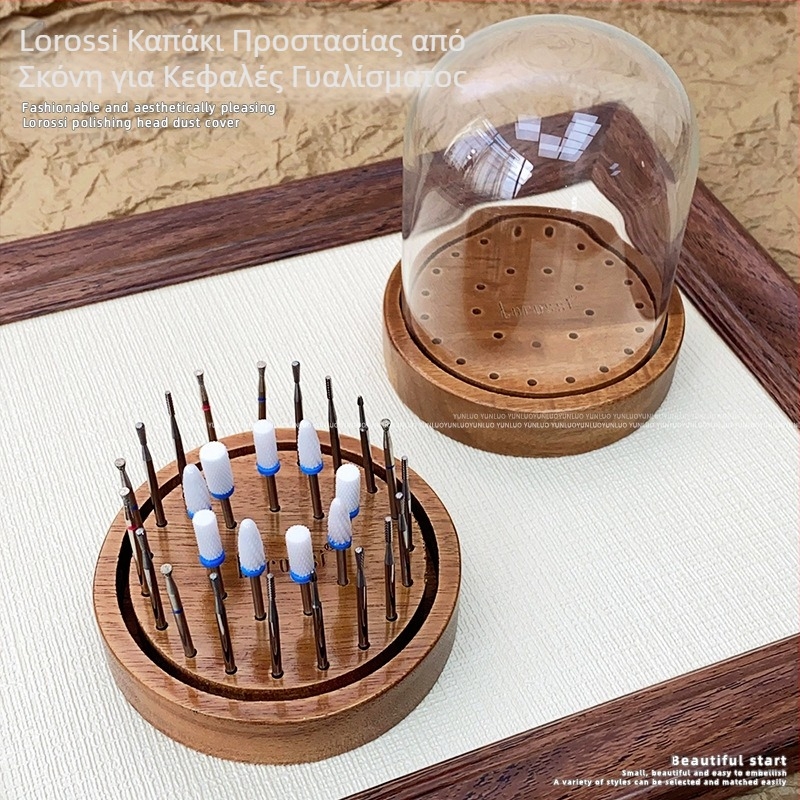 Nail Art Vintage Καρυδιά Χρώμα Κεφαλής Λείανσης Πλάκα Κουτιού Αποθήκευσης Πορώδης Προηγμένη Βάση Αποθήκευσης Ράφι