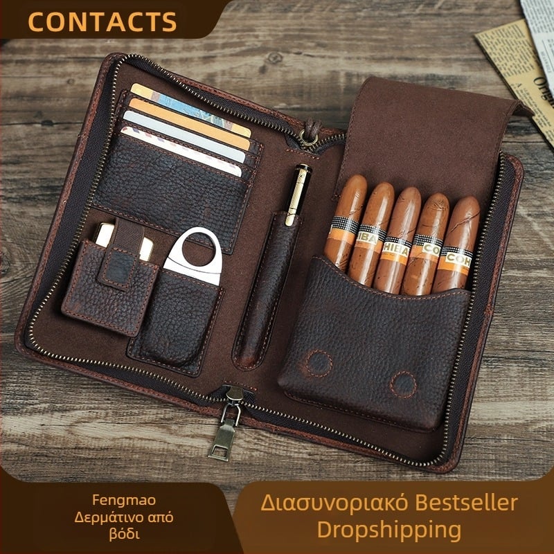 Δερμάτινο κουτί πούρων με μοτίβο τρελού αλόγου Black Angel, φορητό, γνήσιο δέρμα, τσάντα αποθήκευσης πούρων πέντε τεμαχίων, για ταξίδια