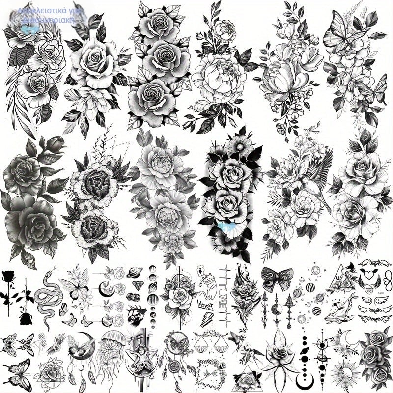 36 τεμάχια προσωρινά αυτοκόλλητα τατουάζ με ρεαλιστικά μαύρα σχέδια σε όλο το φάσμα των συνόρων
