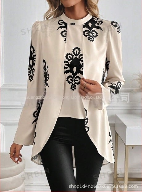 Νέα διασυνοριακά ευρωπαϊκά και αμερικανικά ρούχα για την άνοιξη και το φθινόπωρο, με τις καλύτερες πωλήσεις, πουκάμισο με όρθιο γιακά και μακρυμάνικο τυπωμένο μπλουζάκι, casual τοπ