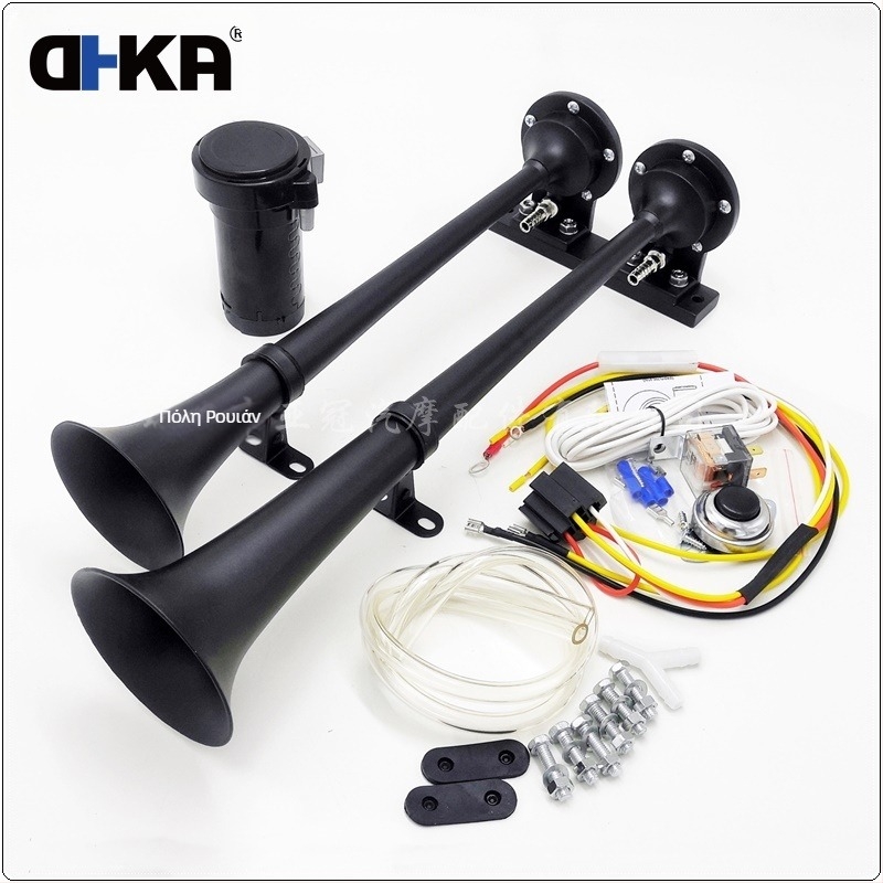 DHKA Aaguan-as048bu σποτ 12V ηλεκτρική αντλία δύο σωλήνων κόρνα αέρα μαύρη χρωμιωμένη κόρνα φορτηγού φορτηγού