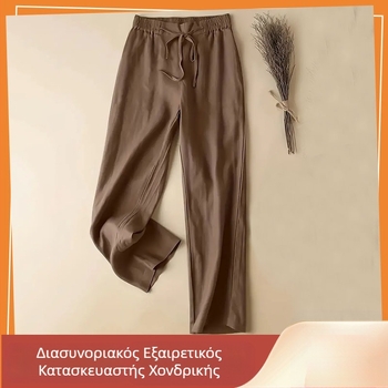 Παντελόνι σε ίσια γραμμή για Άνοιξη και Καλοκαίρι, Casual, με ψηλή μέση και κορδόνια, Casual, φαρδύ παντελόνι, άνετη γραμμή, στενή εφαρμογή, γυναικείο παντελόνι με φαρδιά μπατζάκια