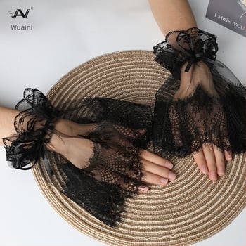 Μαύρο μανίκι με μεγάλο πλέγμα δαντέλας Halloween φιόγκος Lolita Anime κοστούμι λεπτό δαντέλα βλεφαρίδων ψεύτικο μανίκι