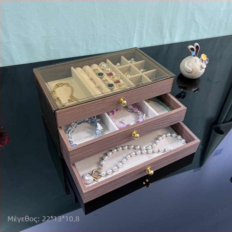 Κουτί κοσμημάτων από καρυδιά Επιτραπέζιο κουτί αποθήκευσης κοσμημάτων Ρετρό κουτί αποθήκευσης κοσμημάτων Κουτί κοσμημάτων με πολλά πλέγματα Σκουλαρίκια Κολιέ Κουτί αποθήκευσης κοσμημάτων