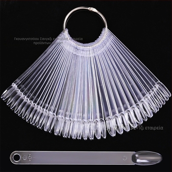 Πλάκα επίδειξης τέχνης νυχιών κομμάτι νυχιών ψεύτικο νύχι κοντό οβάλ 50 τεμάχια με σιδερένιο δακτύλιο ανεμιστήρα χρωματική κάρτα βερνίκι νυχιών εργαλείο χρωματικής κάρτας