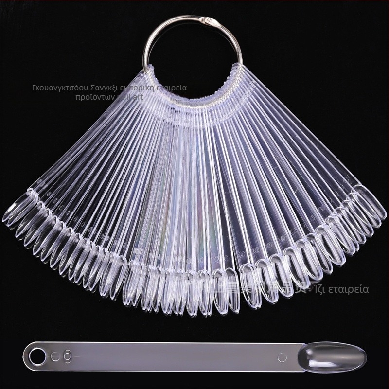 Πλάκα επίδειξης τέχνης νυχιών κομμάτι νυχιών ψεύτικο νύχι κοντό οβάλ 50 τεμάχια με σιδερένιο δακτύλιο ανεμιστήρα χρωματική κάρτα βερνίκι νυχιών εργαλείο χρωματικής κάρτας