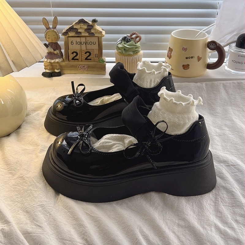 Μικρά δερμάτινα παπούτσια Mary Jane με χοντρή σόλα και στρογγυλή μύτη για γυναίκες, καλοκαιρινά, νέα βρετανικού στιλ, ευέλικτα μοκασίνια με βέλκρο για γυναίκες