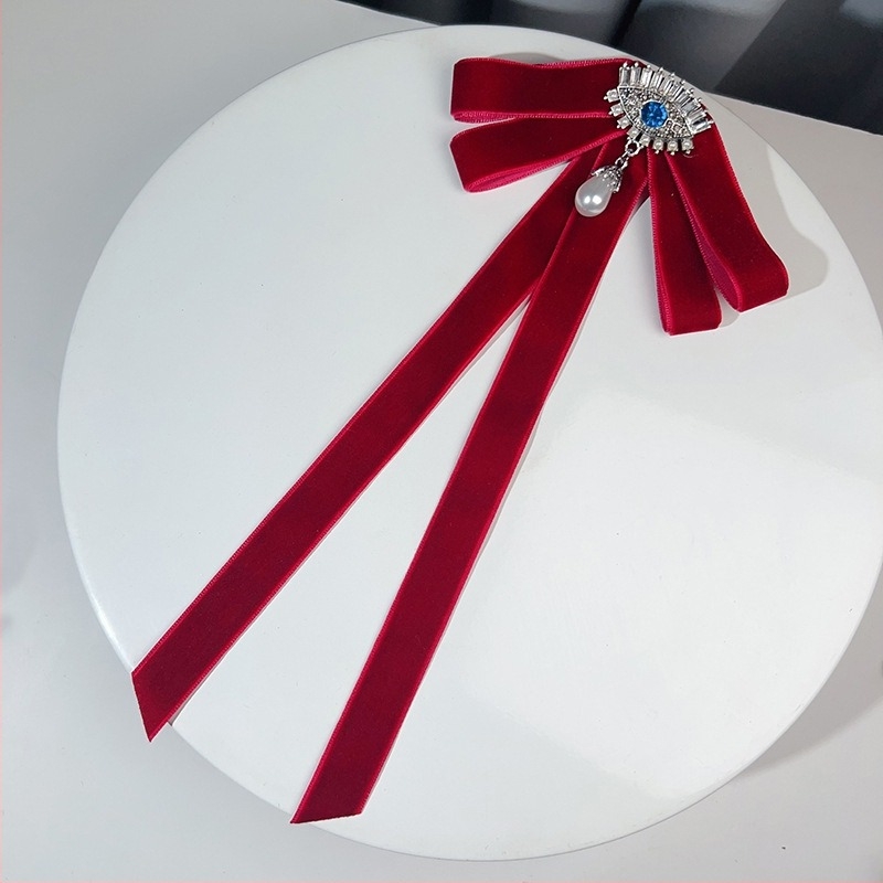 Μικρό Άρωμα Cross-Border Devil's Eye Diamond Pearl Κολλεγιακή Καρφίτσα Μαύρο Βελούδινο Παπιγιόν Γυναικεία Αξεσουάρ