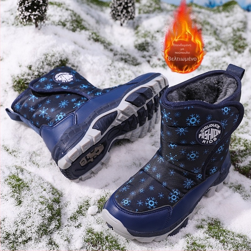 Παιδικές μπότες χιονιού 2024 Χειμώνας Νέες ζεστές μπότες από χοντρό βαμβάκι με επένδυση fleece για κορίτσια, αντιολισθητικά, λουράκια με ατσάλινη νύχια, ανθεκτικά στο κρύο βαμβακερά παπούτσια