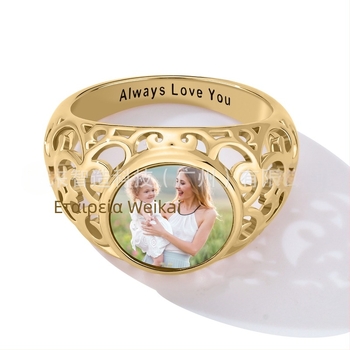 Ασημένιο δαχτυλίδι φωτογραφίας S925 με ρετρό έγχρωμη εκτύπωση, προσαρμοσμένο σε διασυνοριακό επίπεδο, σε Ευρώπη και Αμερική, σε υψηλές πωλήσεις, υψηλής ποιότητας κοσμήματα για γυναίκες