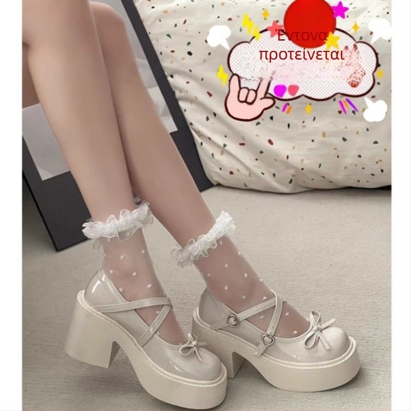 Μαύρα παπούτσια Mary Jane με χοντρό τακούνι, γυναικεία, ψηλοτάκουνα παπούτσια JK Small, δερμάτινα, νέα, κολεγιακού στιλ, του 2024