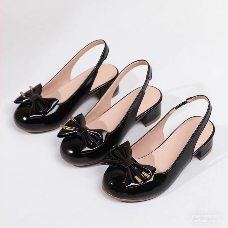 Παιδικά ψηλοτάκουνα παπούτσια για κορίτσια 2025, καλοκαιρινά, καινούργια, κορεάτικα, δερμάτινα παπούτσια πριγκίπισσας με στρογγυλή μύτη για μικρά κορίτσια