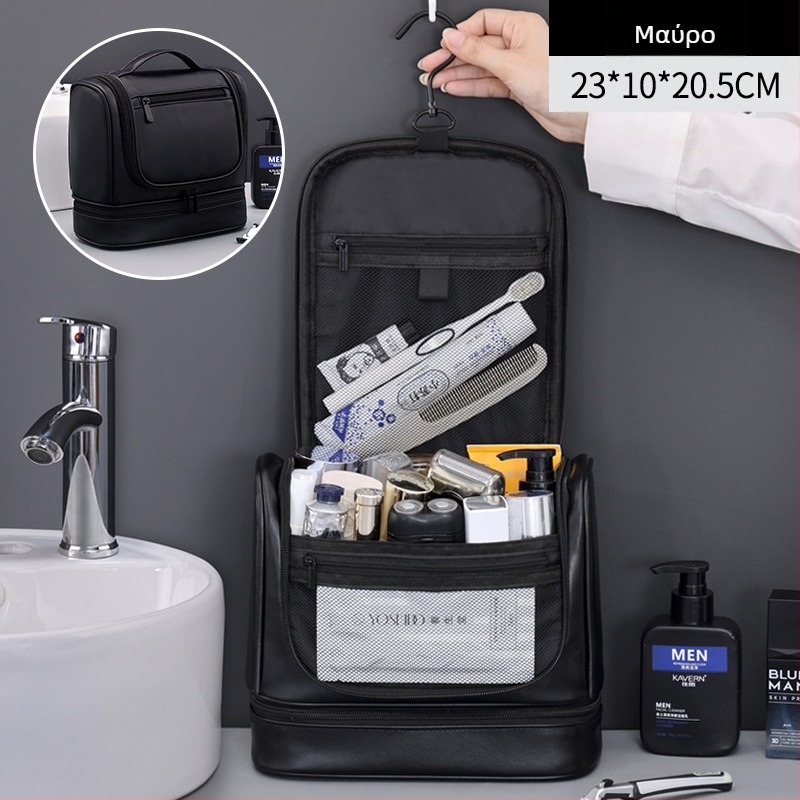 Νέα διασυνοριακή πολυλειτουργική τσάντα πλυσίματος μεγάλης χωρητικότητας διπλής στρώσης από PU για άνδρες, φορητή τσάντα αποθήκευσης καλλυντικών ταξιδιού