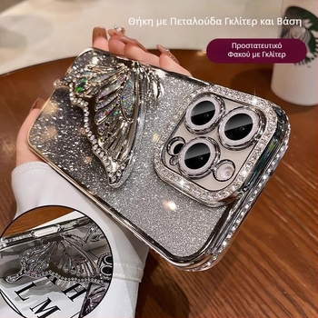 Πεταλούδα σε σχήμα κινούμενης άμμου κατάλληλη για θήκη κινητού τηλεφώνου Apple 17Promax Iphone16 Κομψή γκλίτερ 15 Διαφανής 14 Στρας 13