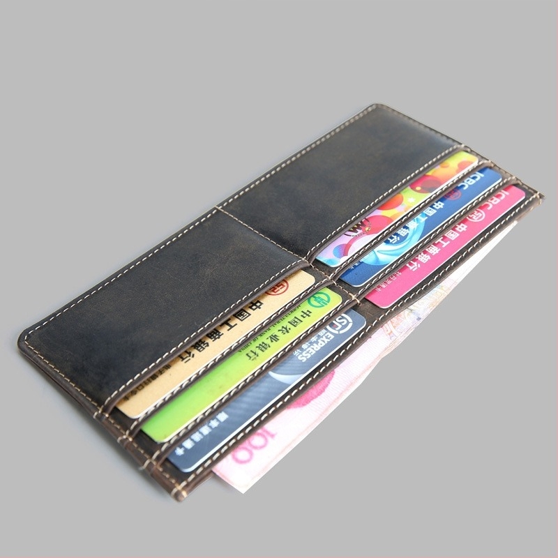 Ανδρικό Vintage Crazy Horse Top-layer Δερμάτινο Εξαιρετικά Λεπτό Μακρύ Πορτοφόλι Ανδρικό Απλό Πορτοφόλι για Πολλαπλές Κάρτες, Μοντέρνο