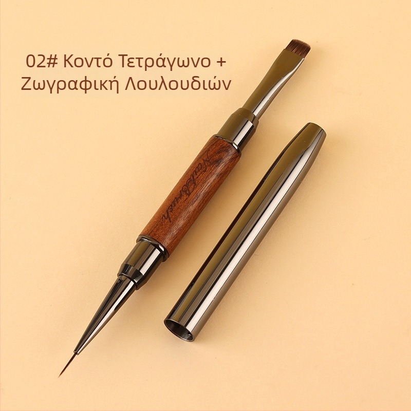 Σετ σανταλόξυλου με κάλυμμα, διπλή ακμή, τετράγωνη και στρογγυλή βούρτσα μανικιούρ με νήμα φωτοθεραπείας, βαμμένη με στρογγυλή κεφαλή, για νυχτικά, για σαλόνια νυχιών