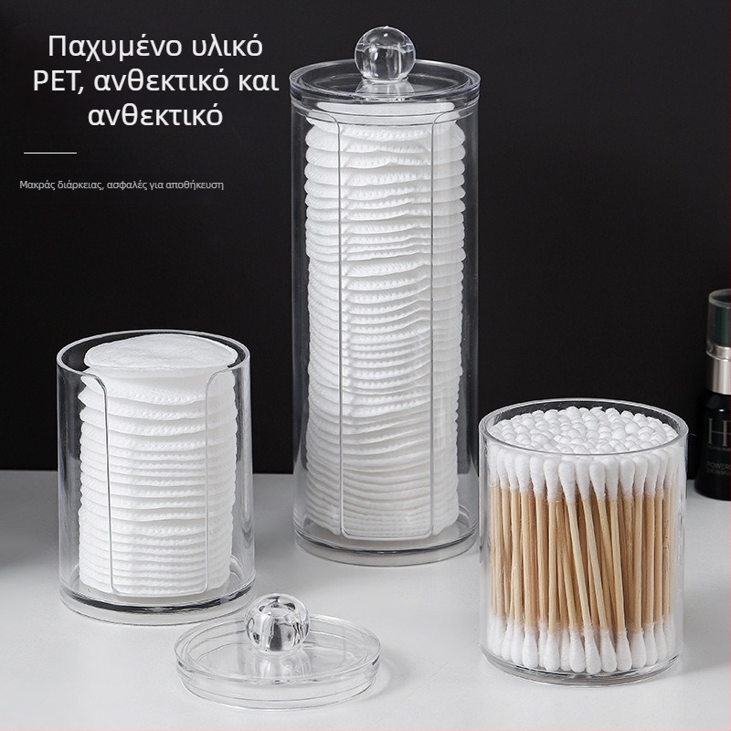 Διπλό στρογγυλό διαφανές κουτί αποθήκευσης βαμβακερών μπατονετών για το σπίτι, γραφείο, κουτί οδοντογλυφίδων από βαμβάκι, μεγάλης χωρητικότητας, δημιουργικό, απλό