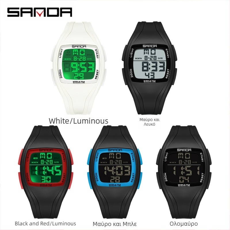 Ψηφιακό ρολόι Sanda, απλό τετράγωνο, αδιάβροχο ρολόι για υπαίθριες αθλητικές δραστηριότητες, φοιτητικό πάρτι, χρονόμετρο πολλαπλών λειτουργιών, ψηφιακό ρολόι