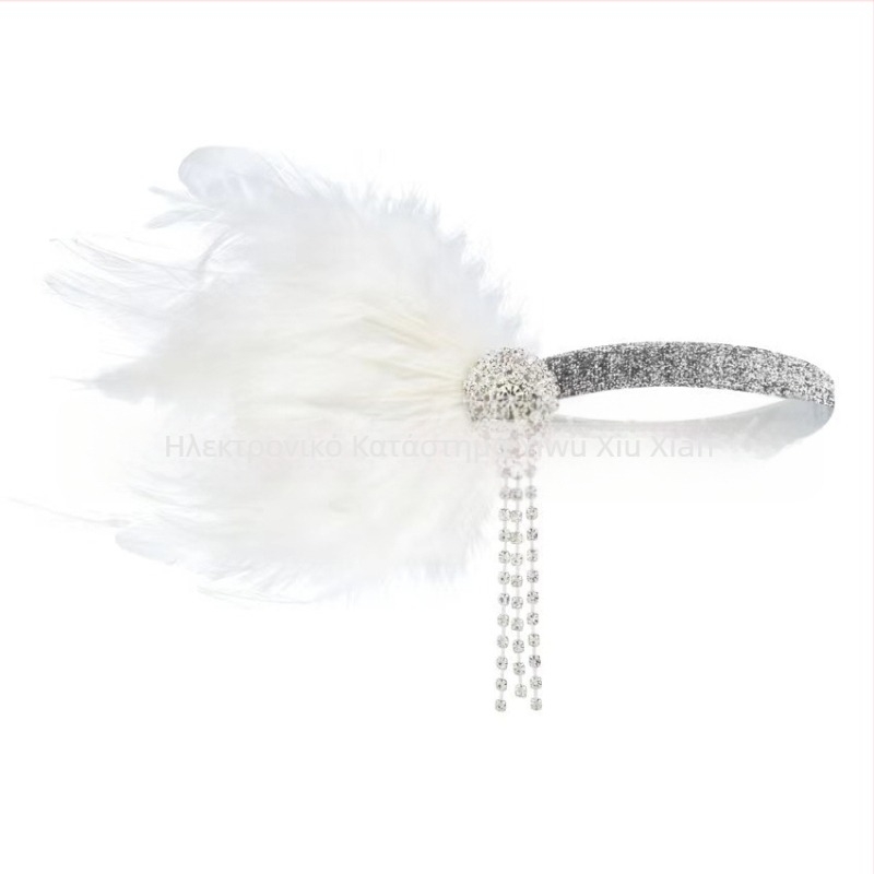 Κορδέλα μαλλιών με φτερά της δεκαετίας του 1920, σε πολύ χαμηλές πωλήσεις στο Amazon, ευρωπαϊκή και αμερικανική ρετρό κορδέλα με φτερά και φούντα, με διαμάντια.