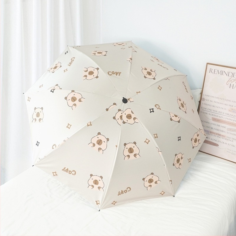 Αυτόματη ομπρέλα Capibala χαριτωμένη γυναικεία πτυσσόμενη ομπρέλα κινουμένων σχεδίων Capybara Sunny and Rain διπλής χρήσης αντηλιακή μαύρη ομπρέλα από καουτσούκ