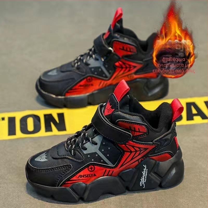 Παπούτσια για αγόρια 2024 Χειμώνας Νέα παιδικά αθλητικά παπούτσια για τρέξιμο με Velcro Light Παιδικά ζεστά βαμβακερά παπούτσια με επένδυση fleece