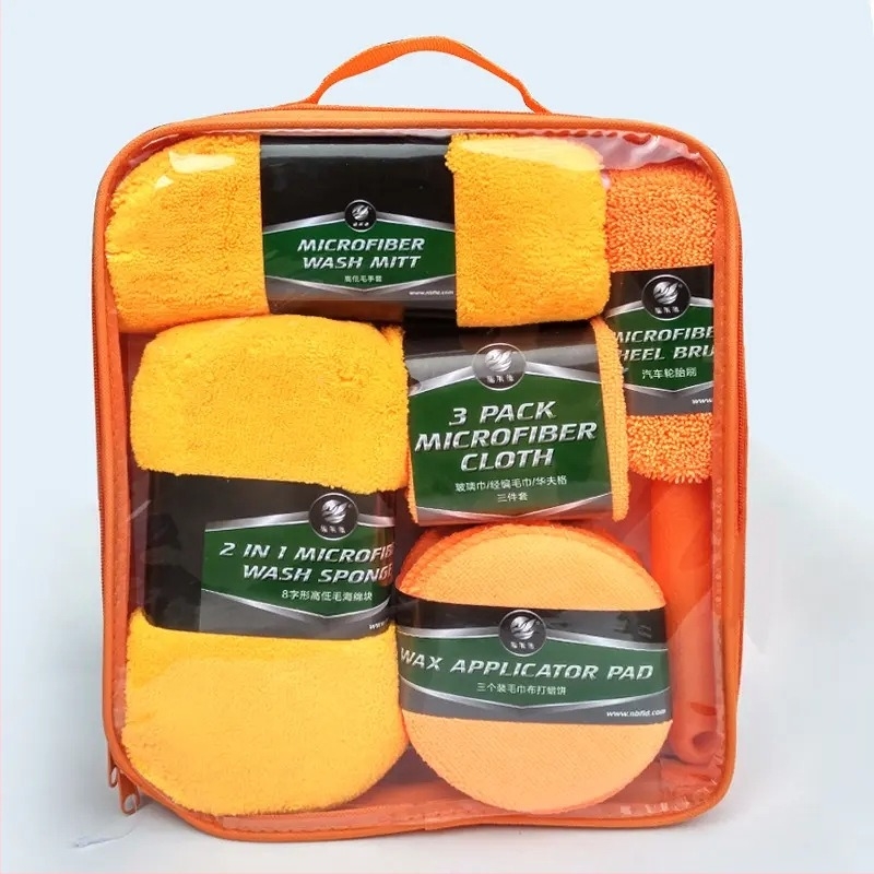 Γάντια καθαρισμού αυτοκινήτου, πετσέτα ομορφιάς αυτοκινήτου, πανί, σφουγγάρι κερώματος, βούρτσα τροχών, εργαλεία πλυσίματος αυτοκινήτου 9 τεμαχίων, στολή καθαρισμού