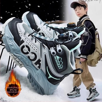 Μεγάλα βαμβακερά παπούτσια για κορίτσια 2024 νέα χειμωνιάτικα αθλητικά παπούτσια με επένδυση από φλις, παχιά ζεστά αντιολισθητικά παπούτσια πεζοπορίας