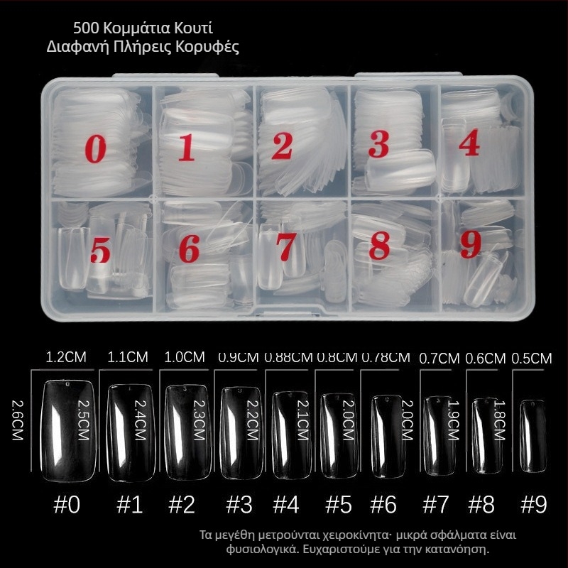 Μανικιούρ 500 τεμαχίων σε κουτί, κομμάτι νυχιών διαφανές, πλήρης πάστα, κομμάτι νυχιών μισής πάστας, κομμάτι ψεύτικου νυχιού διαφανές, γαλλικό στυλ
