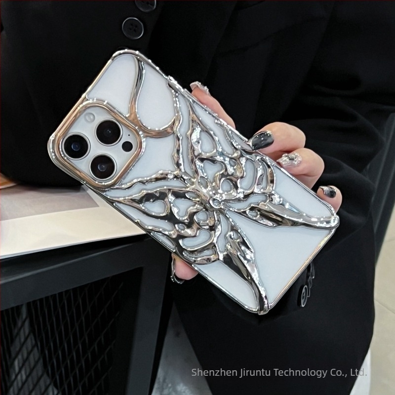 Κατάλληλο για θήκη κινητού τηλεφώνου Iphone16Promax με κοπή, ψύξη, ηλεκτρολυτική επιμετάλλωση, πεταλούδα, Apple 16E, αντι-πτωτική θήκη, σταυρός