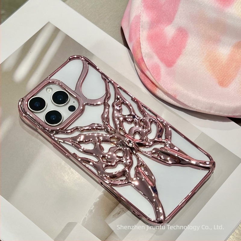 Κατάλληλο για θήκη κινητού τηλεφώνου Iphone16Promax με κοπή, ψύξη, ηλεκτρολυτική επιμετάλλωση, πεταλούδα, Apple 16E, αντι-πτωτική θήκη, σταυρός