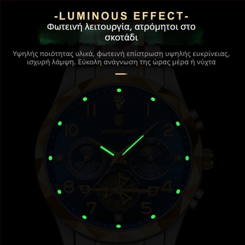 POEDAGAR Ελβετικό πολυλειτουργικό ρολόι ανδρών με αδιάβροχο, φωτεινό ρολόι χαλαζία μόδας, Εξωτερικό εμπόριο 972