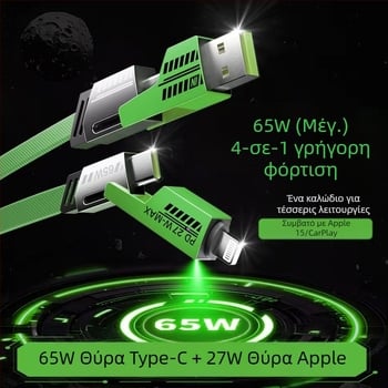 [Υψηλής ποιότητας True Pd27W] Καλώδιο πλεγμένο τεσσάρων σε ένα εξαιρετικά γρήγορης φόρτισης Καλώδιο δεδομένων δύο σε δύο Κατάλληλο για Apple 15