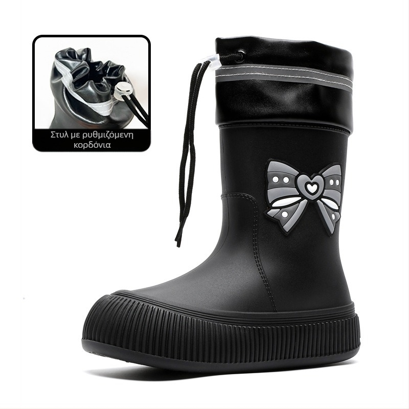 Χαριτωμένες μπότες βροχής με φιόγκο, διασυνοριακές, μοντέρνες, αδιάβροχες μπότες εξωτερικού χώρου, μεσαίου μεγέθους, όμορφες μπότες βροχής, αντιολισθητικά παπούτσια από καουτσούκ
